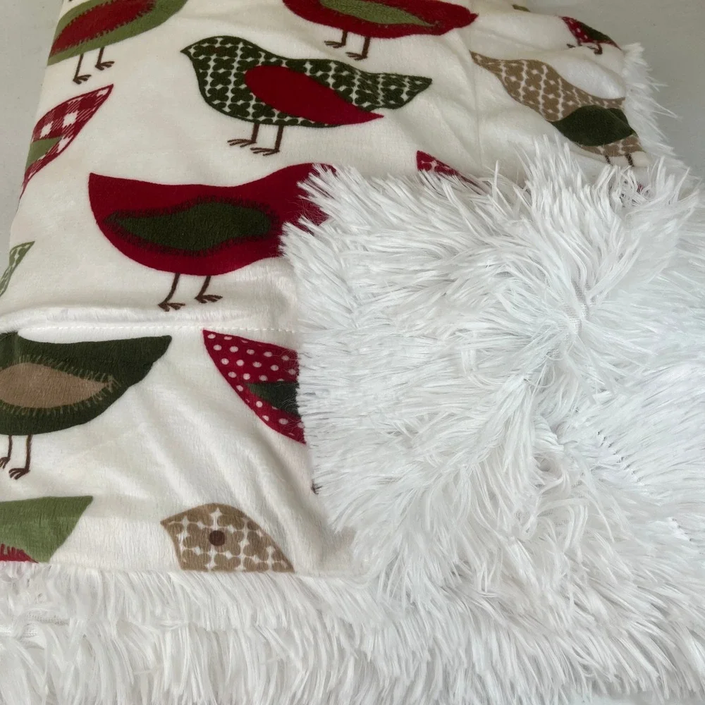 Christmas Partridge Bird Faux Fur Decorative Holiday Throw Blanket 50x60